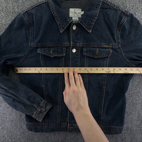Calvin Klein Large Blue Denim Button Up Jacket Cotton Adult Women Trucker Pocket - Picture 4 of 14